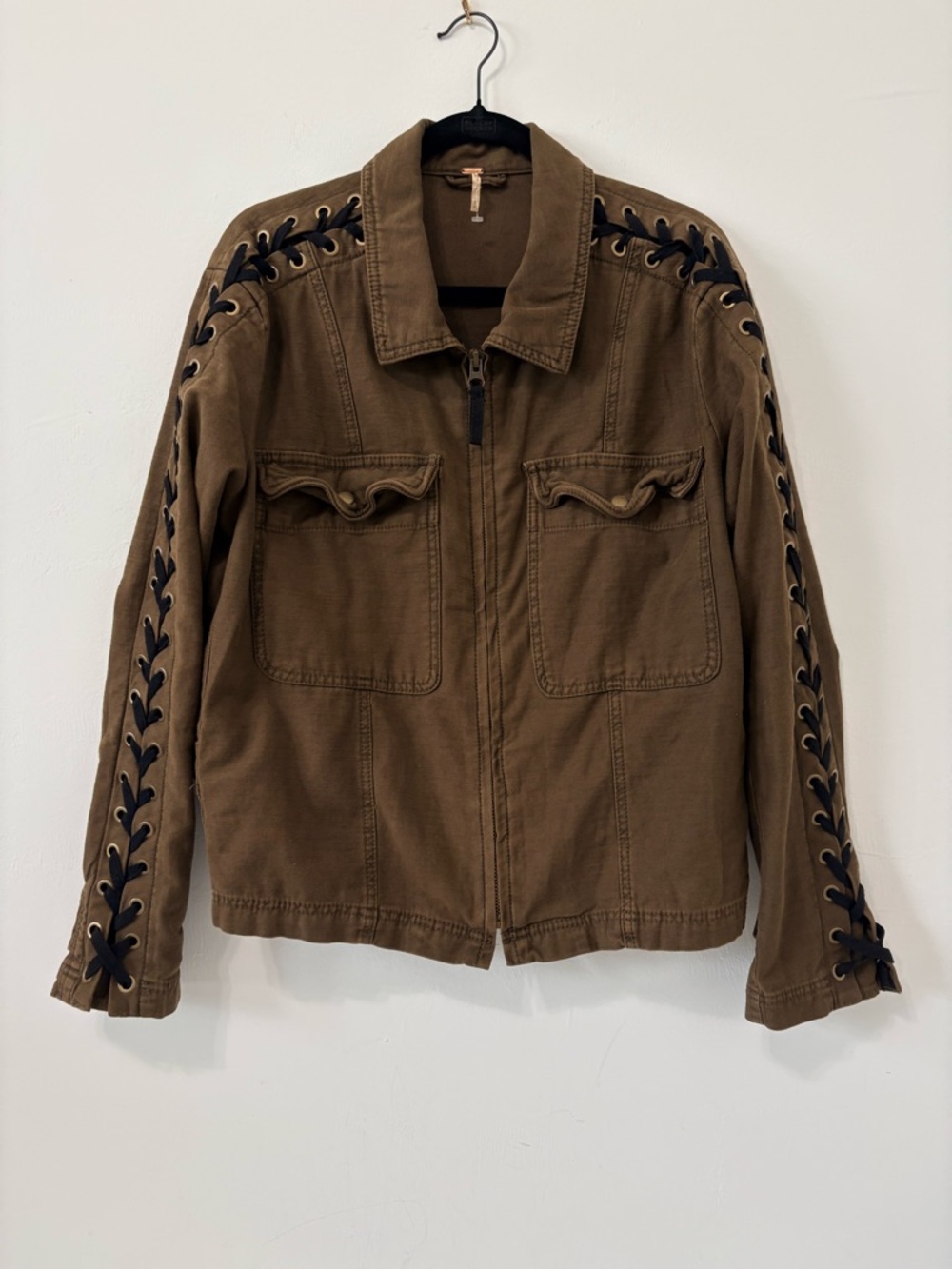 Free People Faye Military Lace Up Sleeve Jacket Brown Sz S EUC - Picture 4 of 13